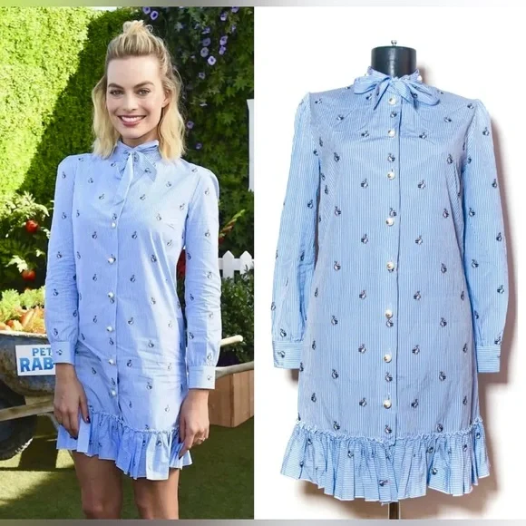 Gucci | Dresses | Gucci Blue Striped Rabbit Print Dress | Poshmark